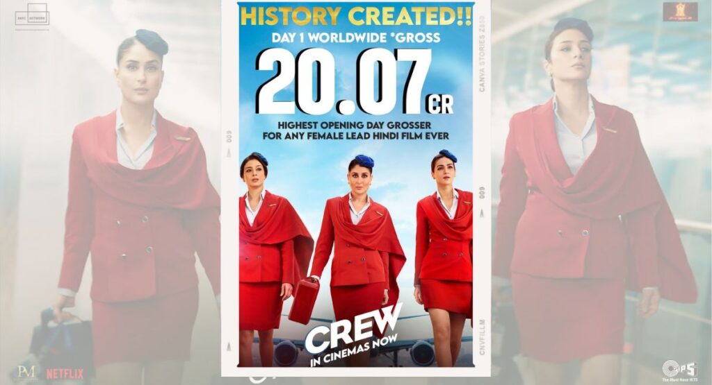 Laughter takes flight! ✈️ Tabu, Kareena & Kriti Sanon soar in Crew, a hilarious tale of flight attendants & bold choices. Don't miss this female-led hit! (158 characters) 