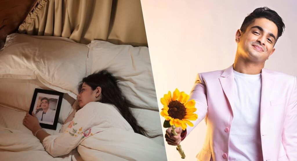 Woman in bridal lehenga performs Karwa Chauth for Ranveer Allahbadia in a viral Instagram video, expressing love beyond time and space.