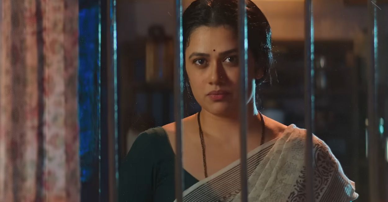 Still from the movie "Inspector Zende" Girija Oak looks stunning sari casted against Manoj.